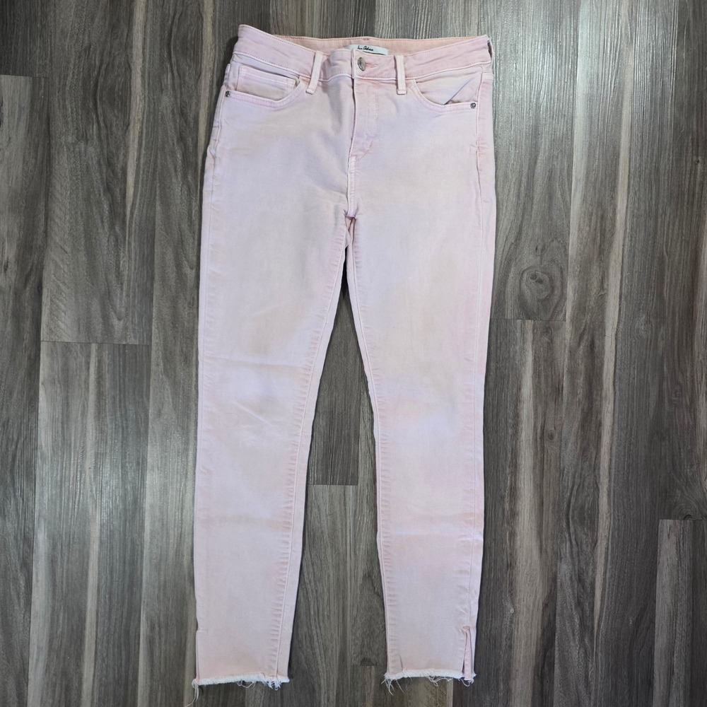 Sam Edelman The Kitten Mid Rise Skinny Ankle Jeans Pink Raw Hem Size 27